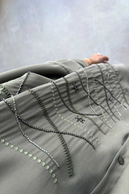 Oversized Shirt with Geometric Embroidery - Khaki