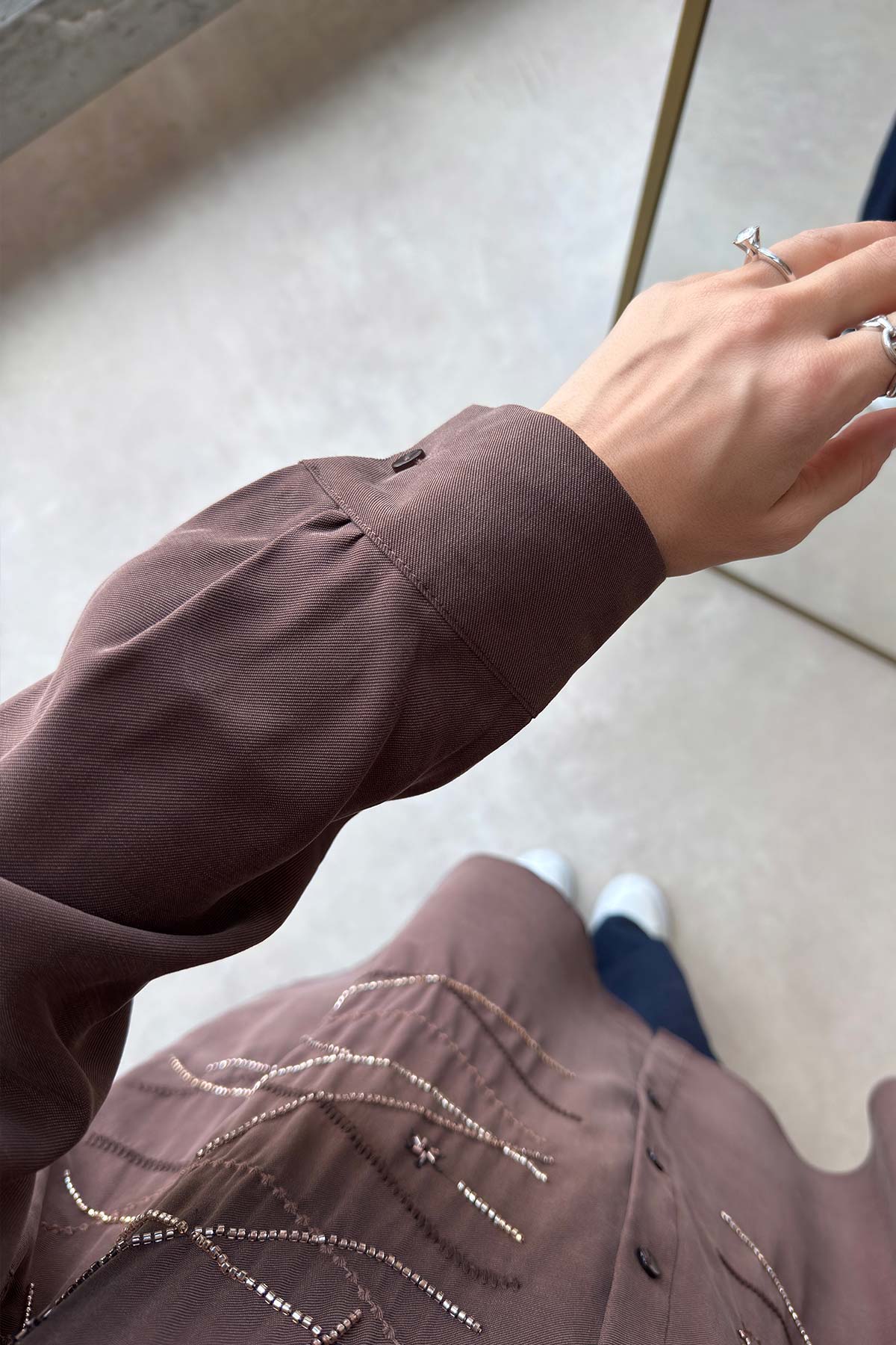Oversized Shirt with Geometric Embroidery - Brown