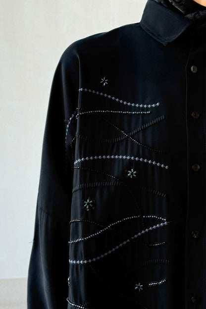 Oversized Shirt with Geometric Embroidery - Black
