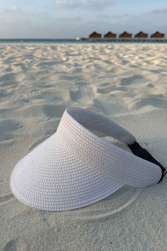 Adjustable Straw Visor Hat - White