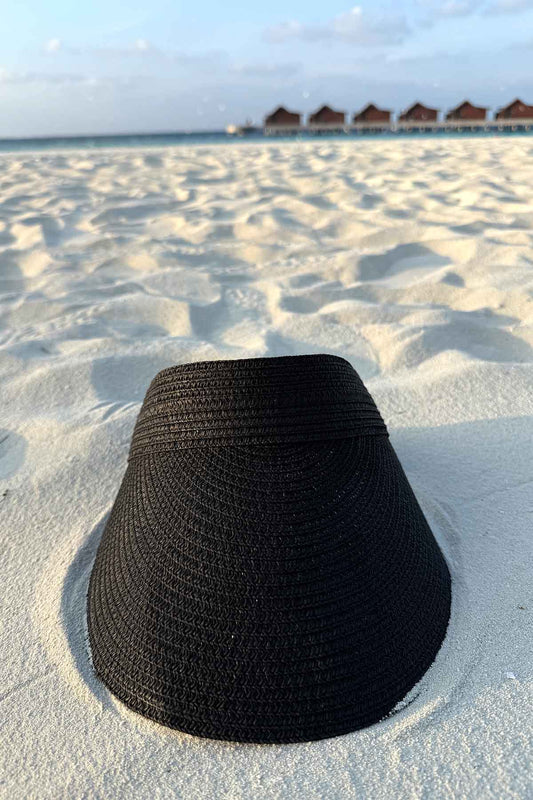 Adjustable Straw Visor Hat - Black