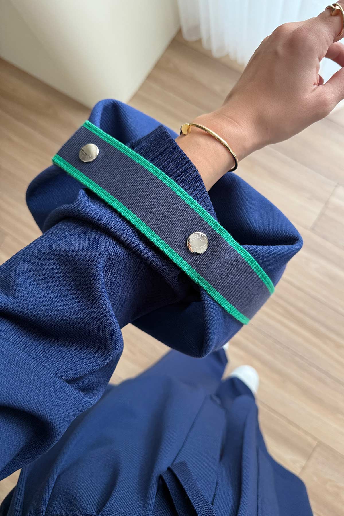 Premium Rayon Two-Piece Suit with Cardigan - Navy Blue