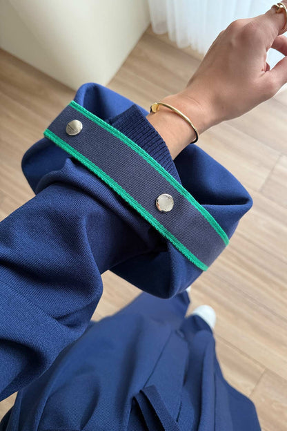 Premium Rayon Two-Piece Suit with Cardigan - Navy Blue