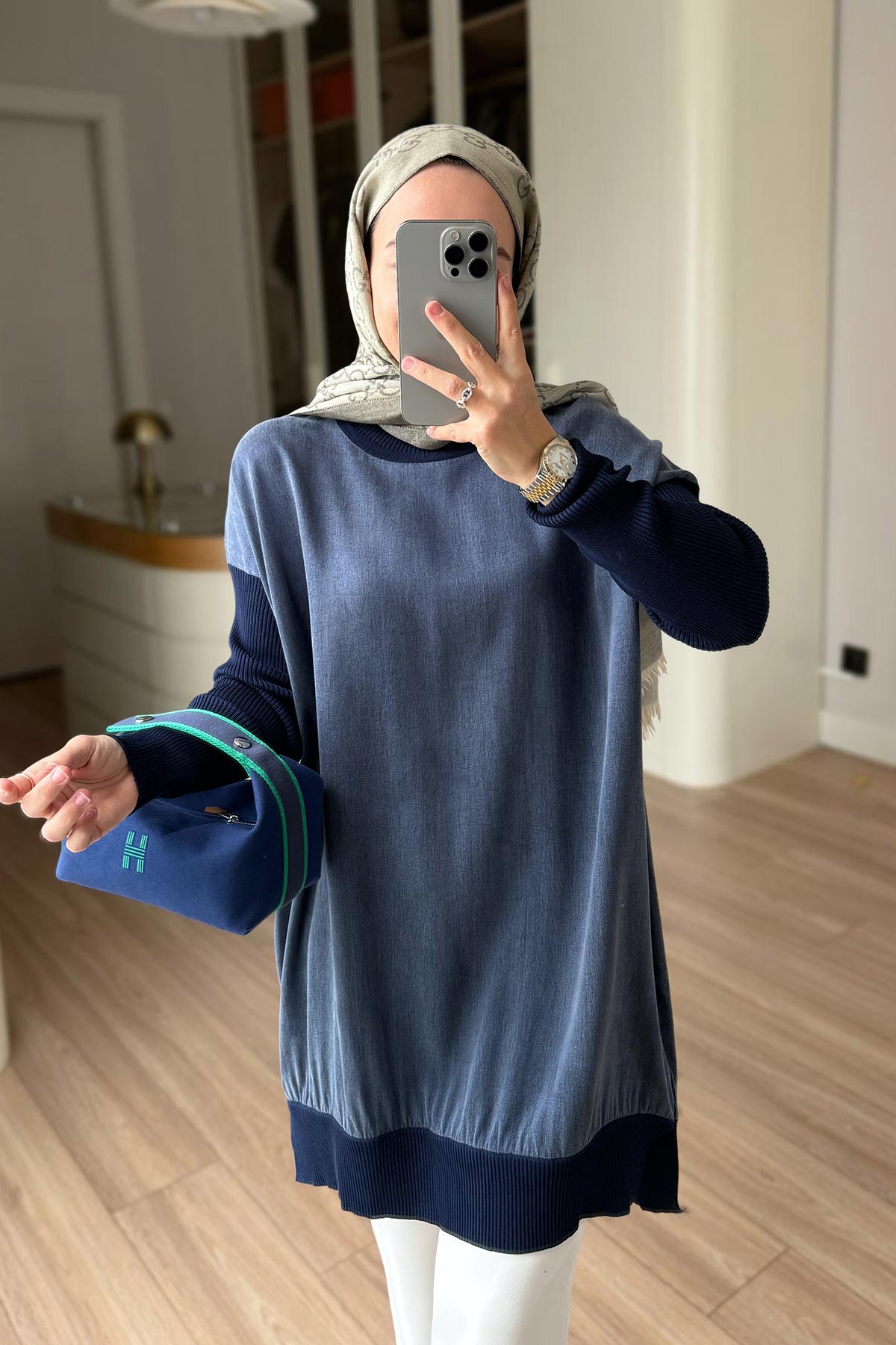 Silk Cupra Mercerized Tunic - Navy Blue