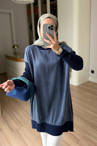 Silk Cupra Mercerized Tunic - Navy Blue