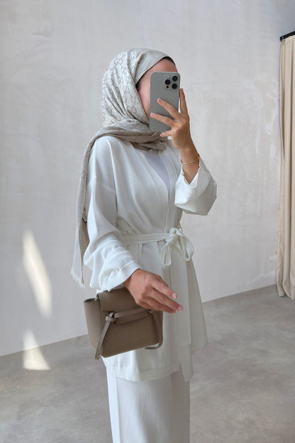 Premium Rayon Two-Piece Suit with Cardigan - White