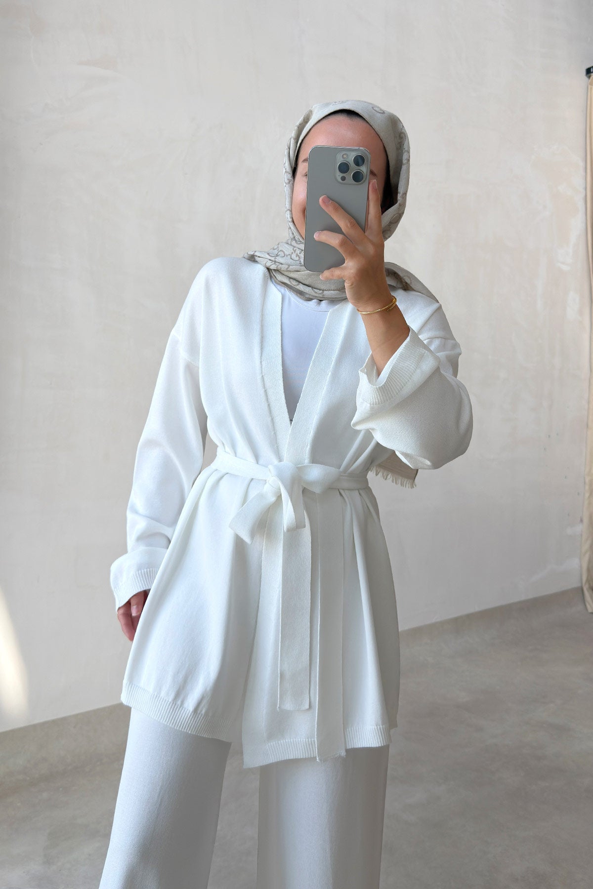 Premium Rayon Two-Piece Suit with Cardigan - White