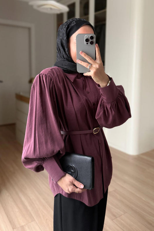 Belted Padded Shirt - Plum