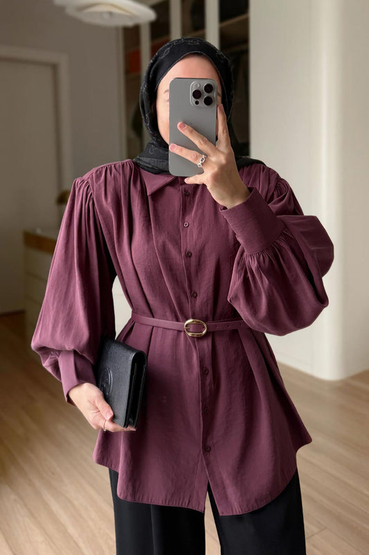 Belted Padded Shirt - Plum