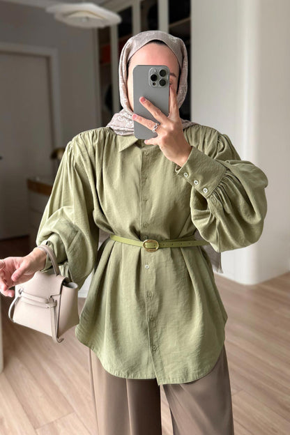 Belted Padded Shirt - Green