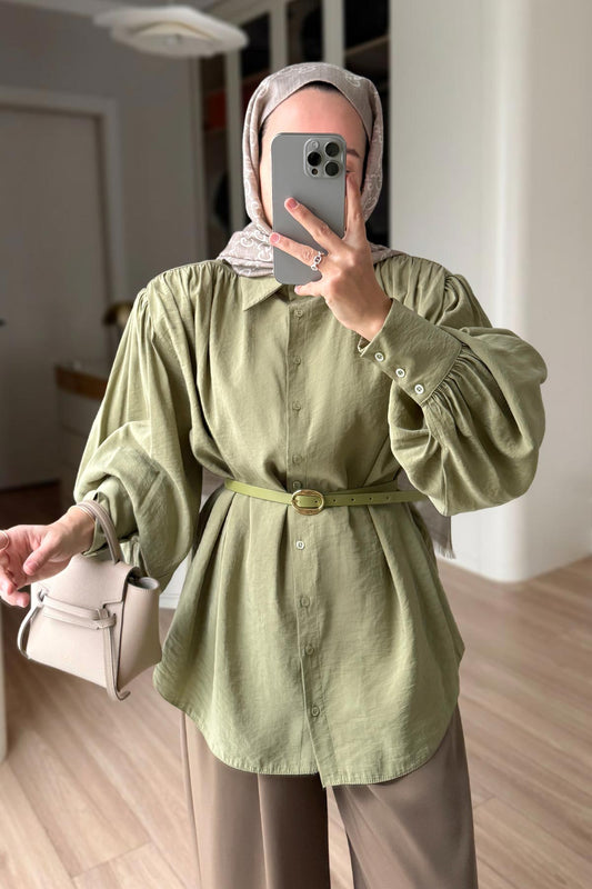 Belted Padded Shirt - Green