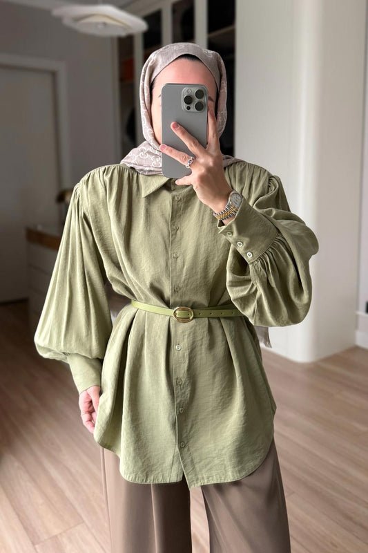 Belted Padded Shirt - Green