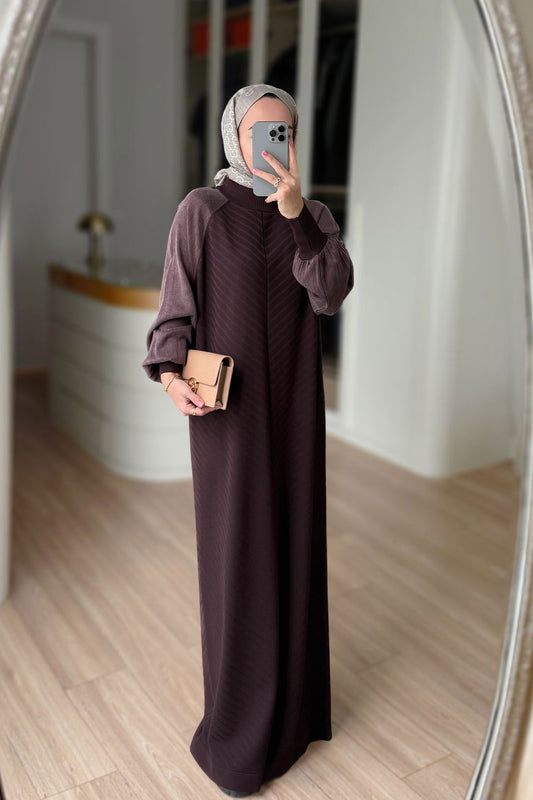 Self-Patterned Mercerized Dress - Brown