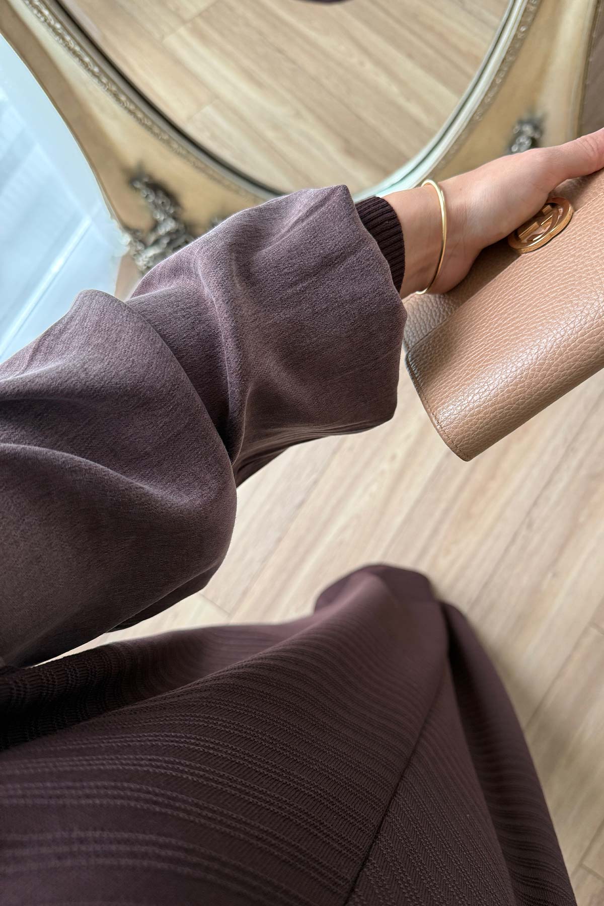 Self-Patterned Mercerized Dress - Brown