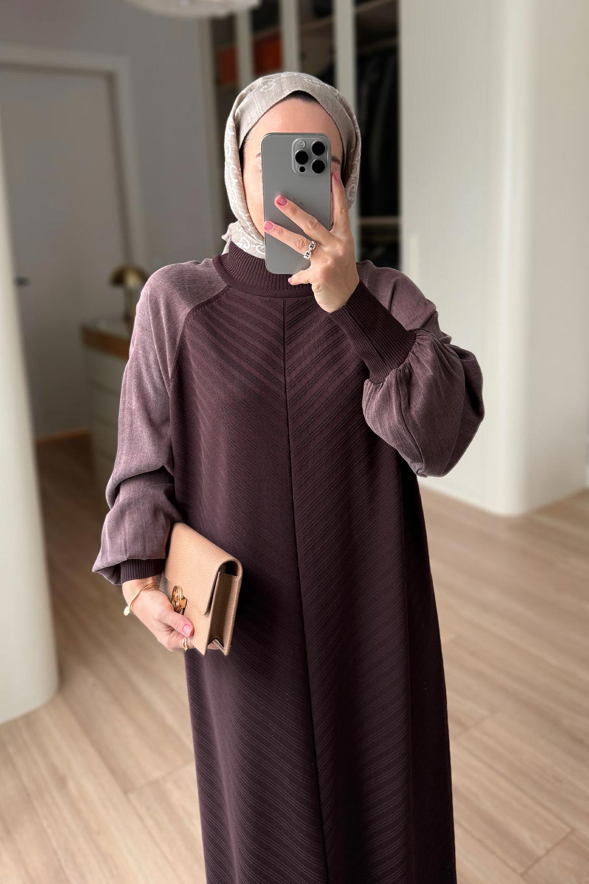 Self-Patterned Mercerized Dress - Brown