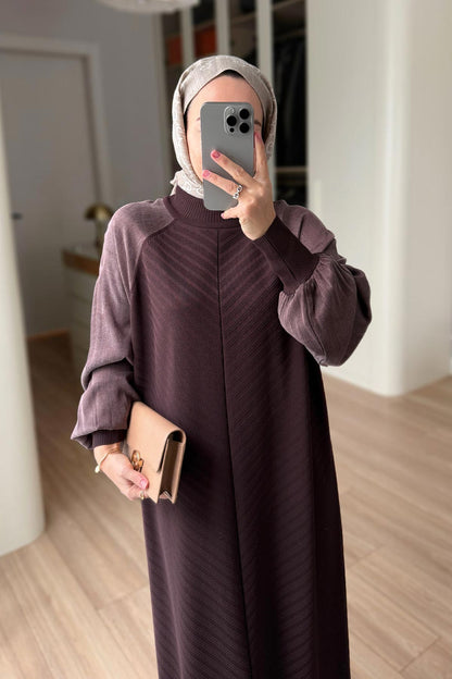 Self-Patterned Mercerized Dress - Brown