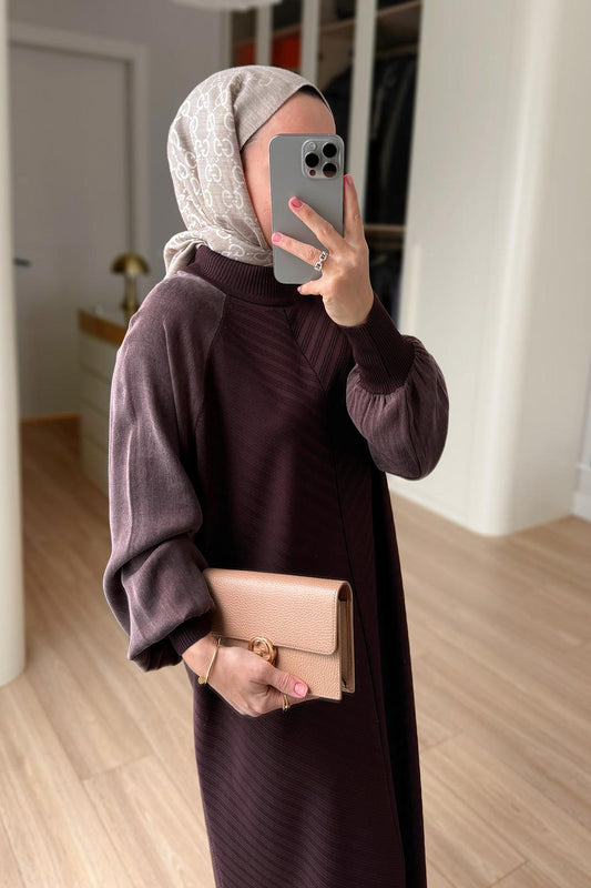 Self-Patterned Mercerized Dress - Brown