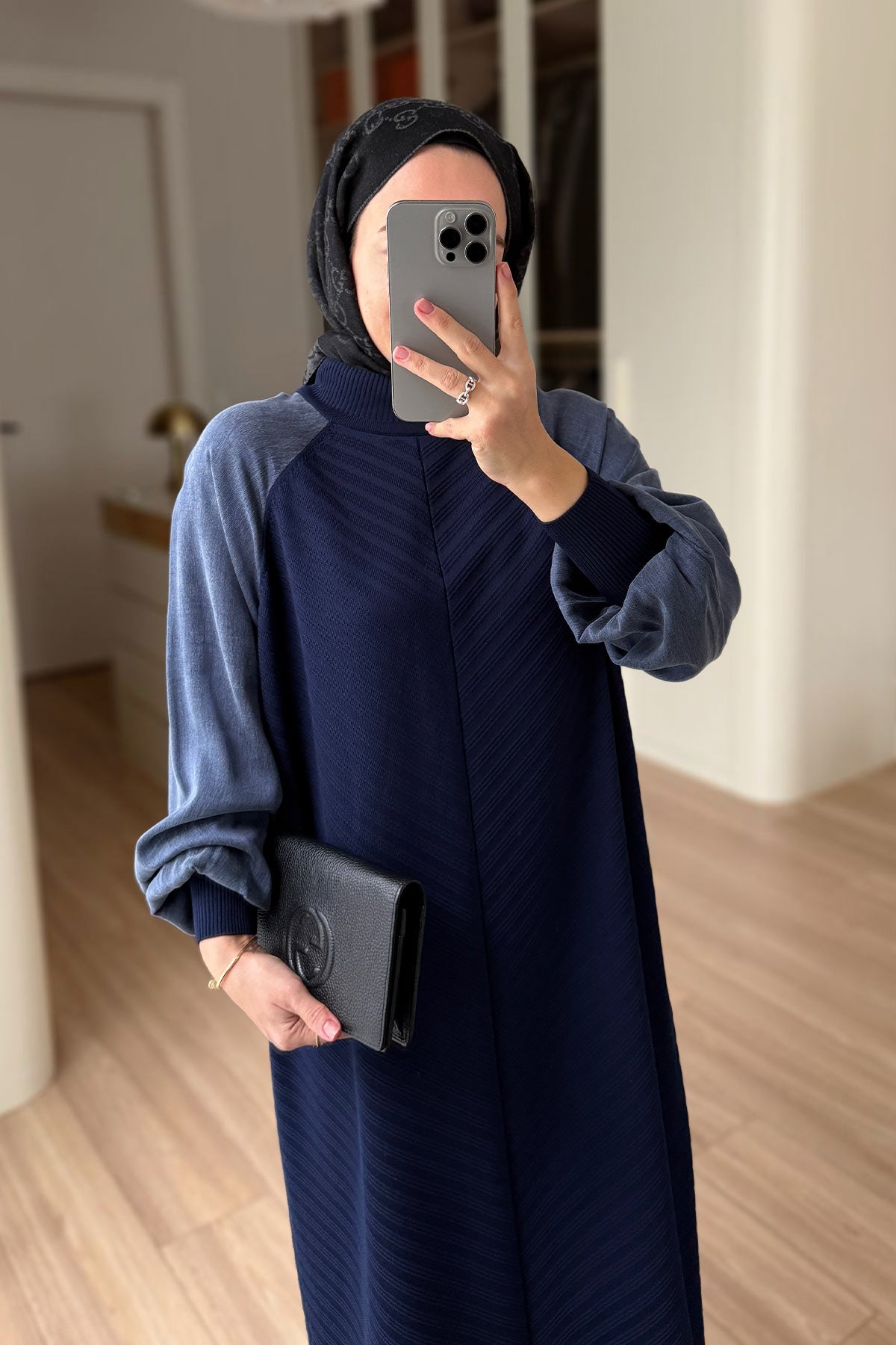 Self-Patterned Mercerized Dress - Navy Blue