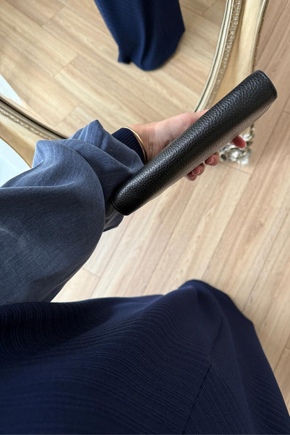 Self-Patterned Mercerized Dress - Navy Blue