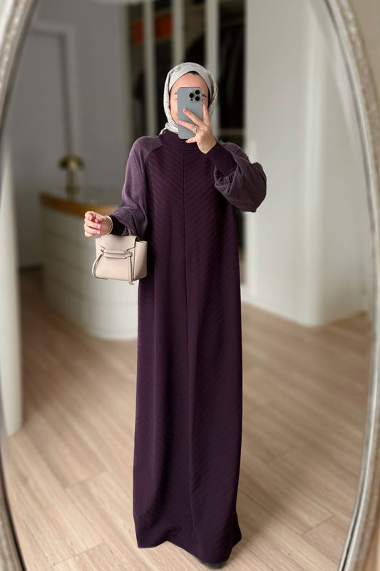 Self-Patterned Mercerized Dress - Plum