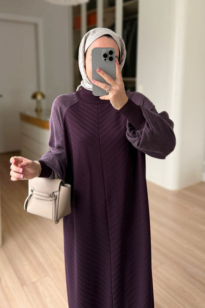 Self-Patterned Mercerized Dress - Plum