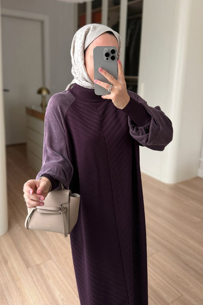 Self-Patterned Mercerized Dress - Plum