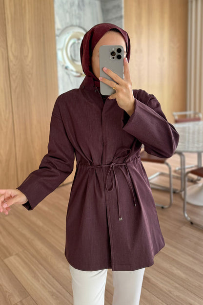 Rose Detailed Shoulder Cape Trench Coat - Burgundy