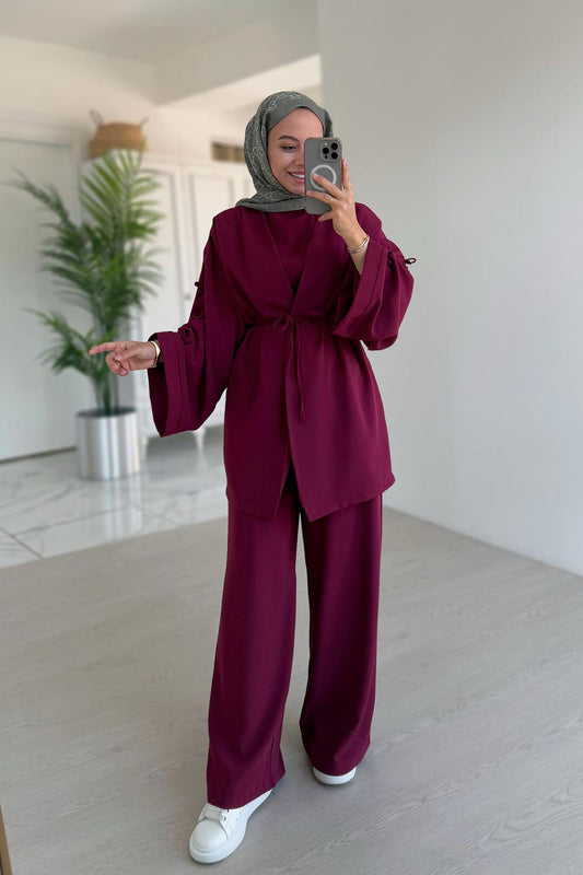 Bow Detail Triple Suit - Plum