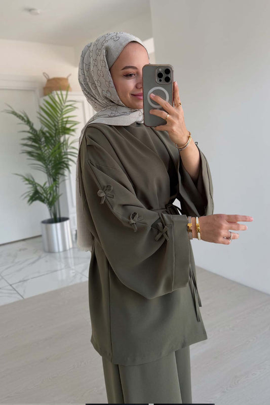 Bow Detail Triple Suit - Khaki