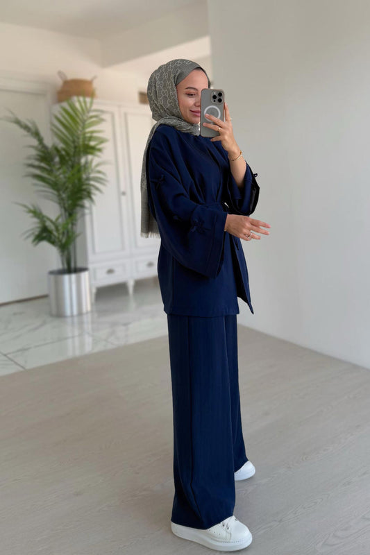 Bow Detail Triple Suit - Navy Blue