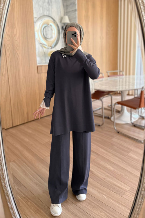 Mercerized Suit with Tulle Sleeves - Smoke Grey