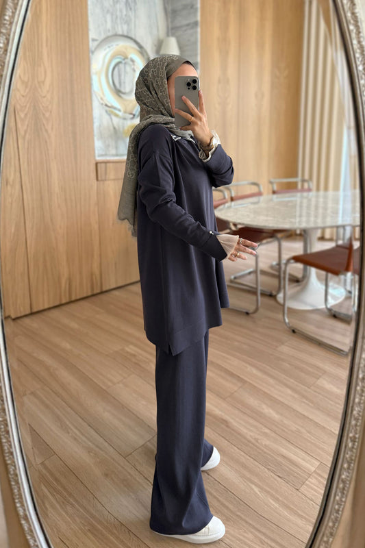 Mercerized Suit with Tulle Sleeves - Smoke Grey