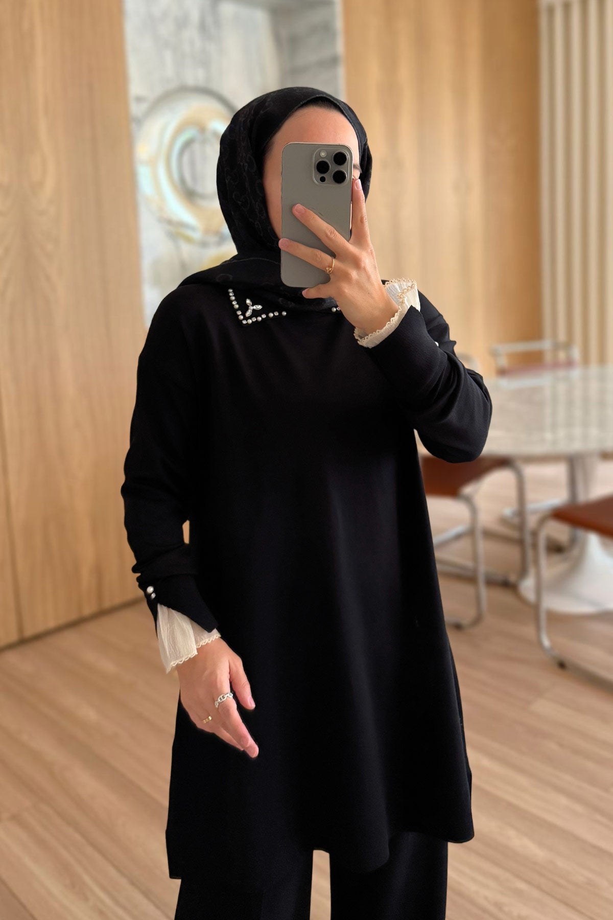 Mercerized Suit with Tulle Sleeves - Black