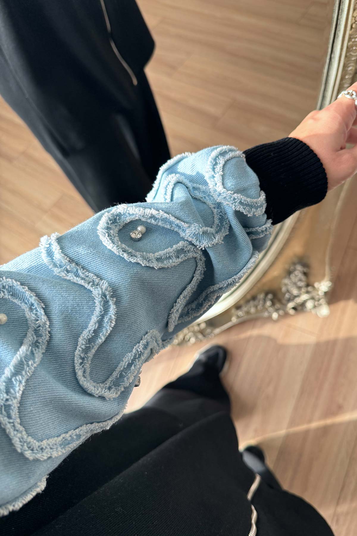 Knitwear Cardigan with Denim Detail - Black