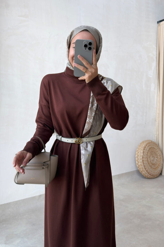 Mercerized Knitwear Dress - Brown