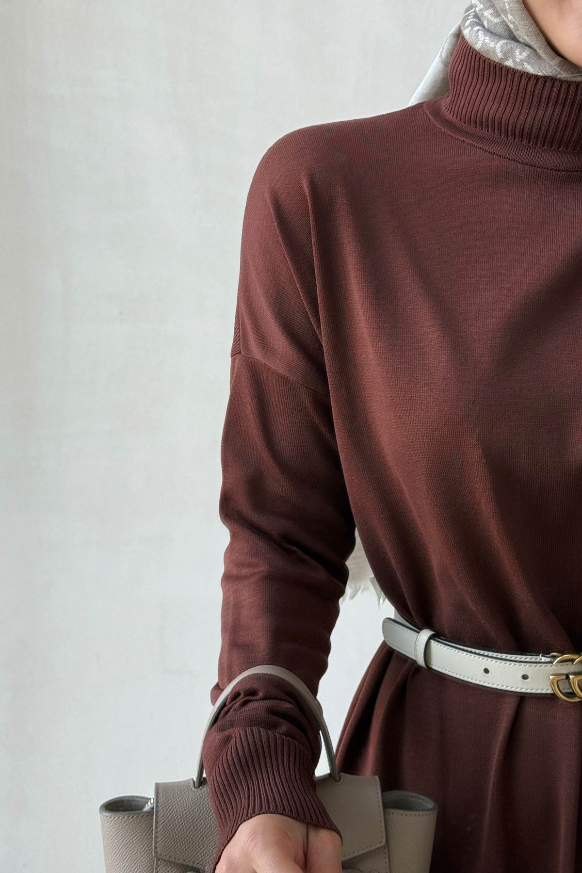 Mercerized Knitwear Dress - Brown