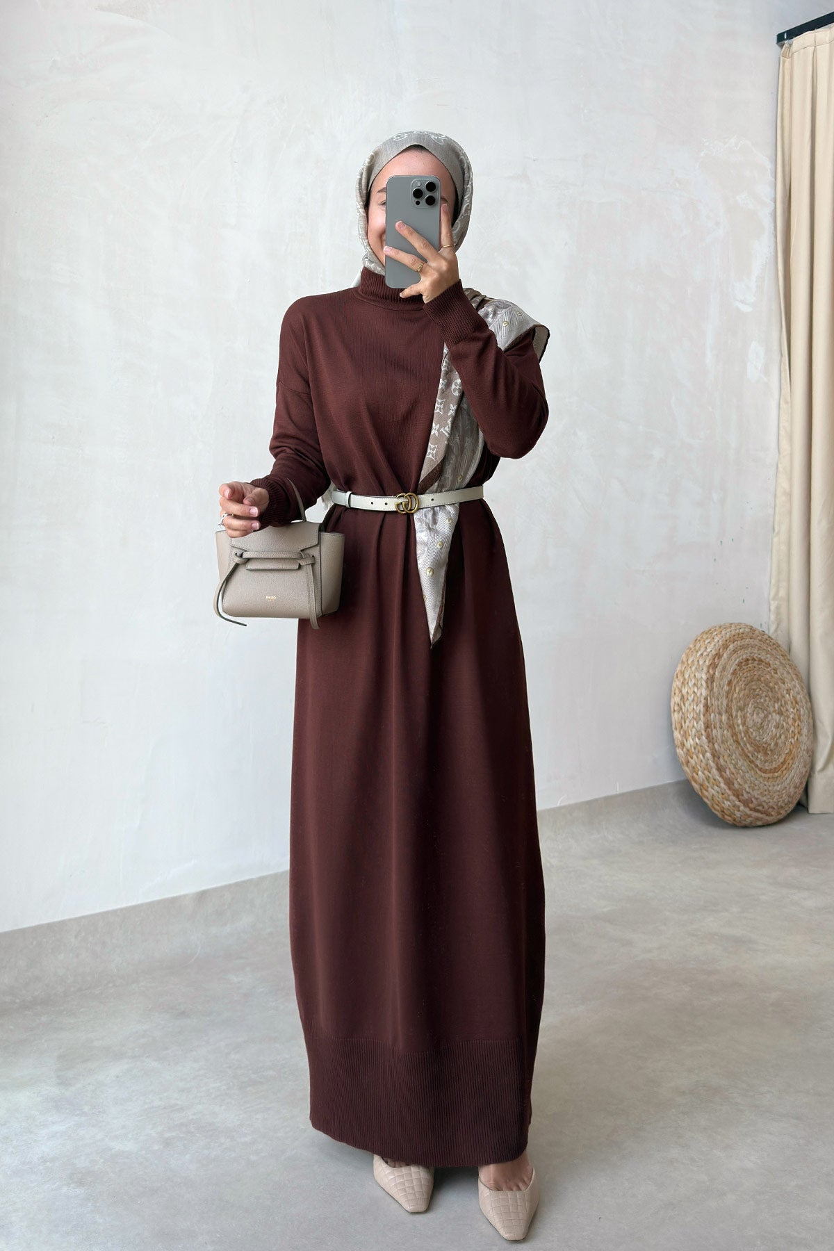 Mercerized Knitwear Dress - Brown