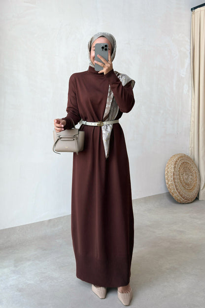 Mercerized Knitwear Dress - Brown