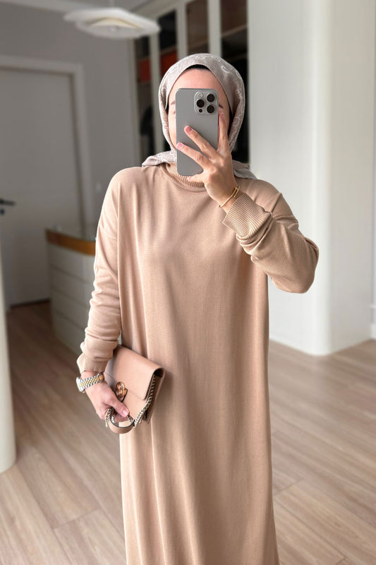 Mercerized Knitwear Dress - Coffee Milk