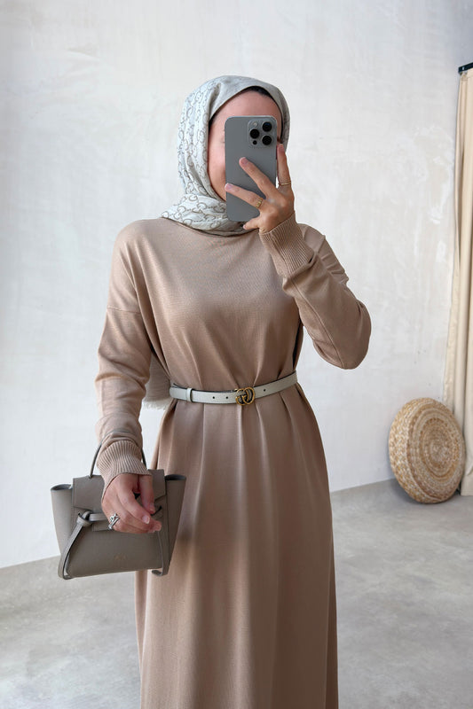 Mercerized Knitwear Dress - Coffee Milk