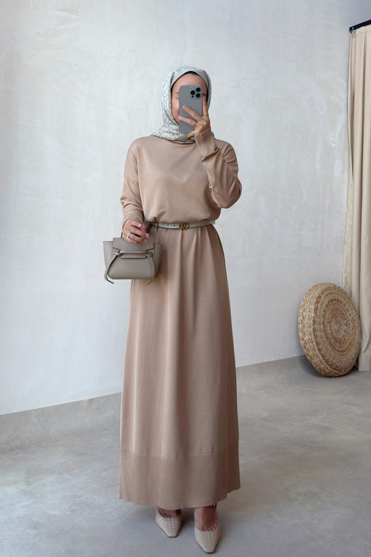 Mercerized Knitwear Dress - Coffee Milk