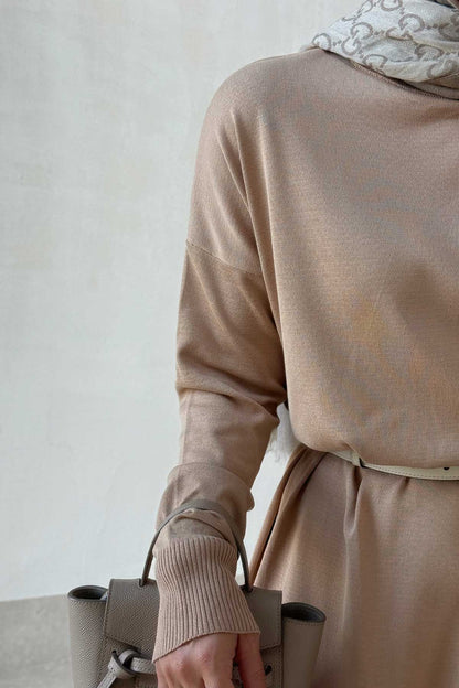Mercerized Knitwear Dress - Coffee Milk