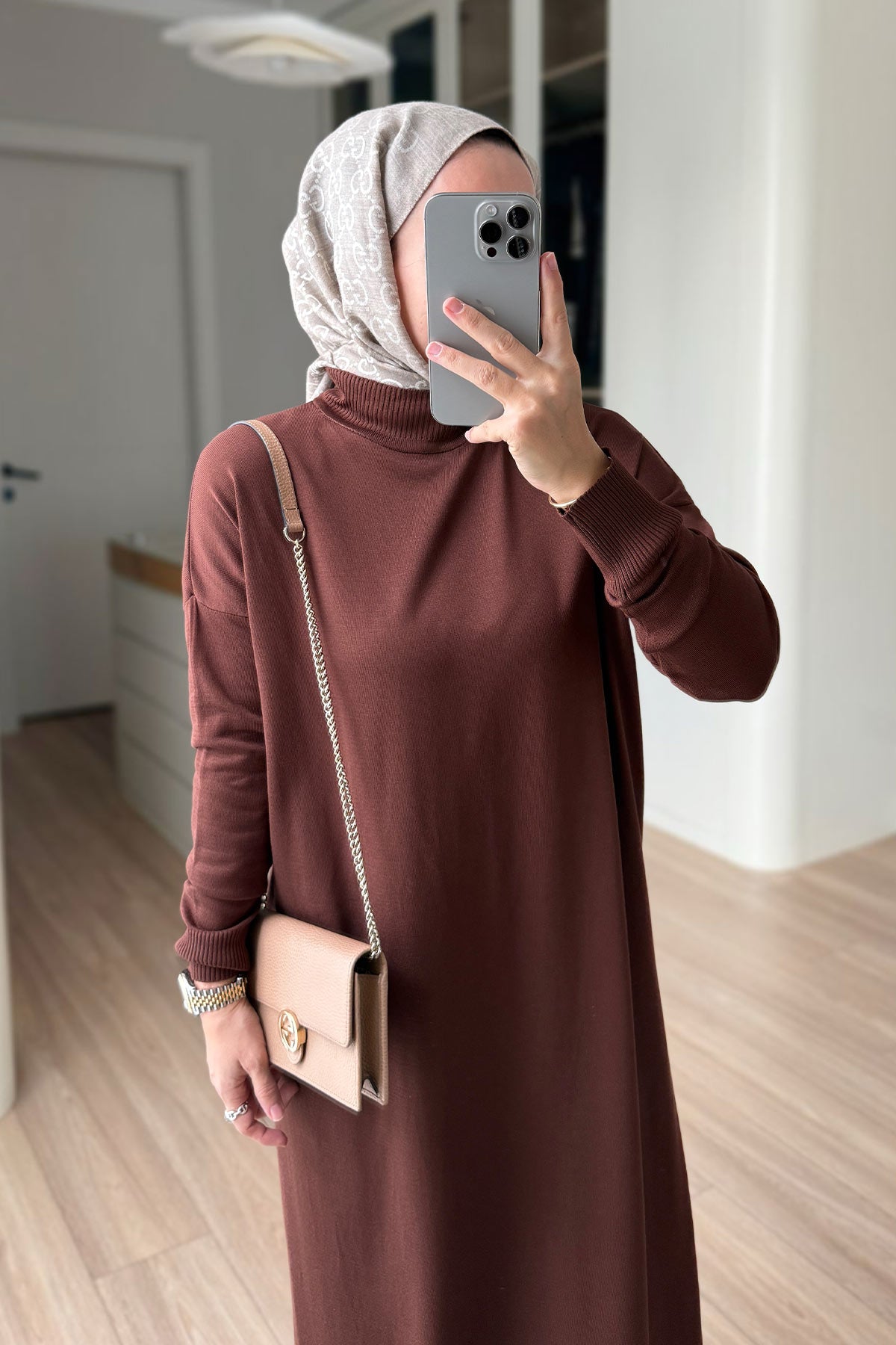 Mercerized Knitwear Dress - Brown