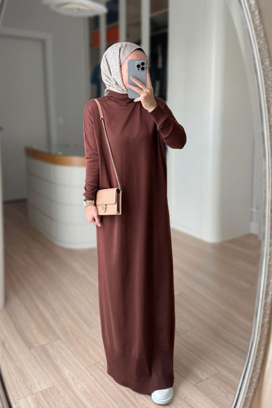 Mercerized Knitwear Dress - Brown