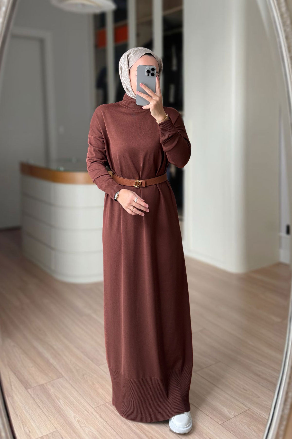 Mercerized Knitwear Dress - Brown