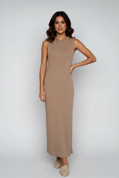 Mercerized Sleeveless Dress - Camel