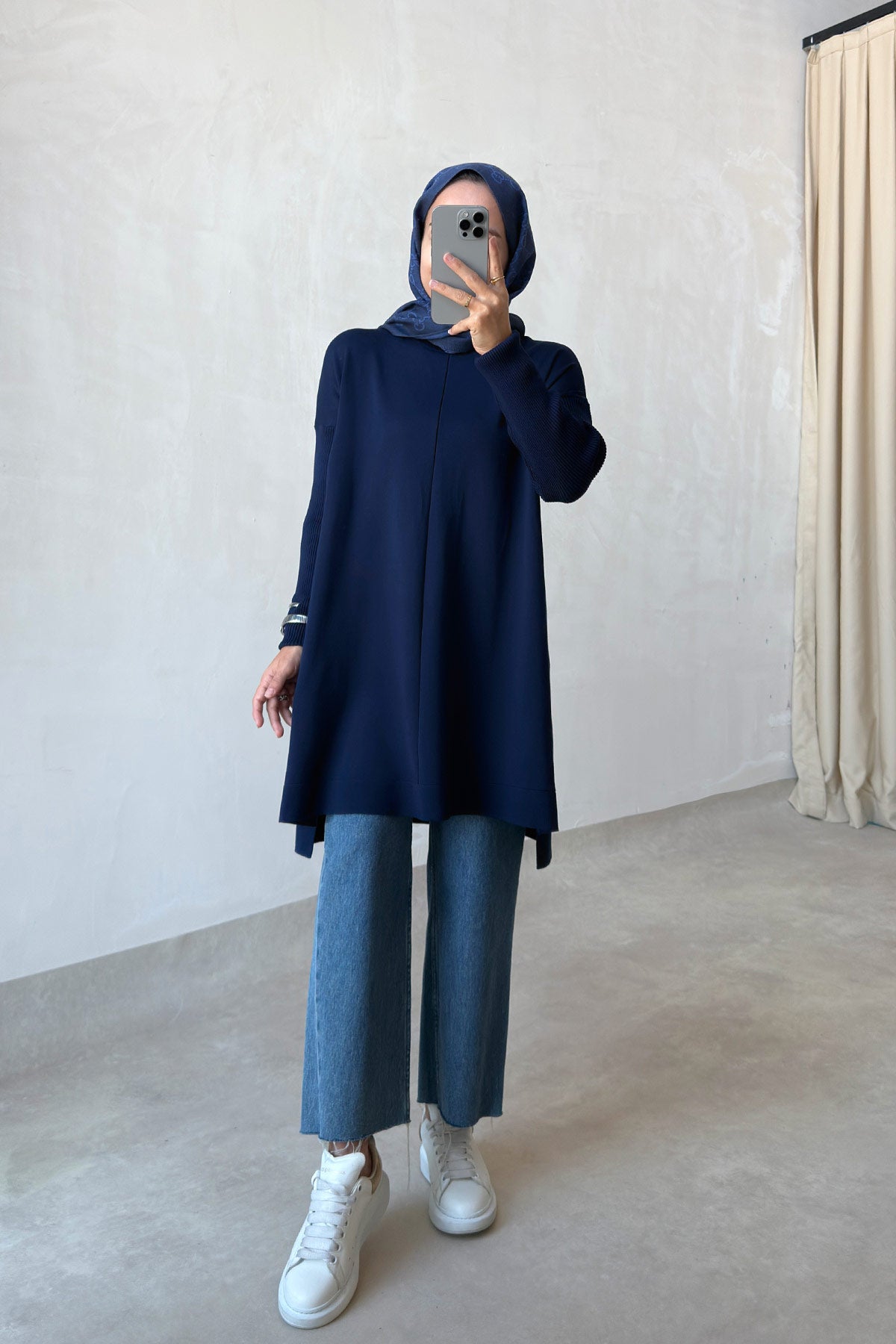 Mira Mercerized Tunic - Navy Blue