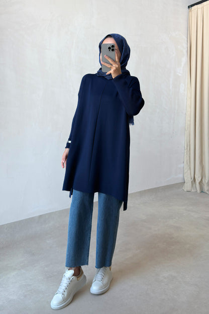 Mira Mercerized Tunic - Navy Blue