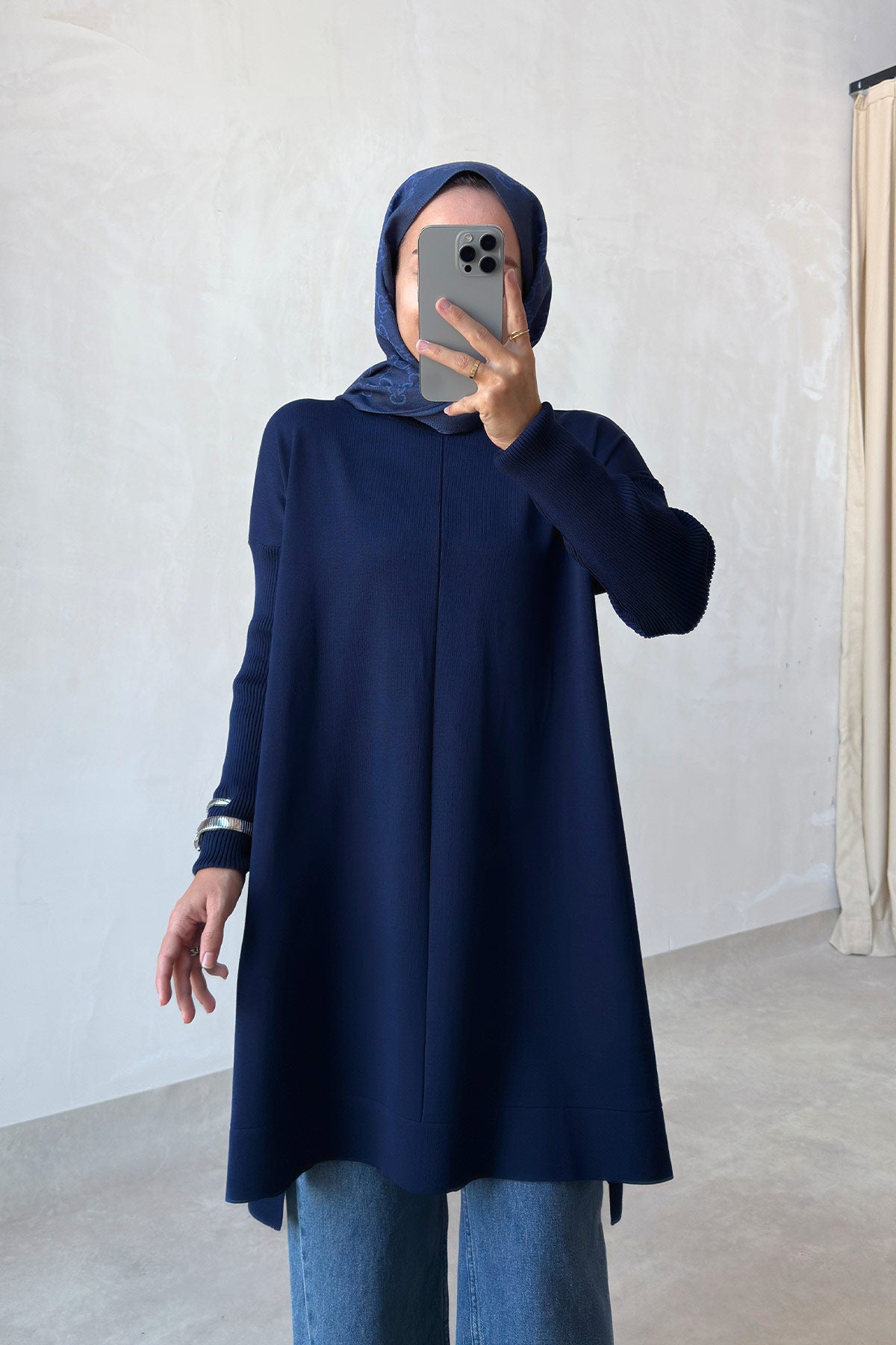 Mira Mercerized Tunic - Navy Blue