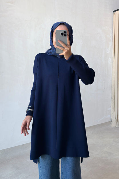 Mira Mercerized Tunic - Navy Blue